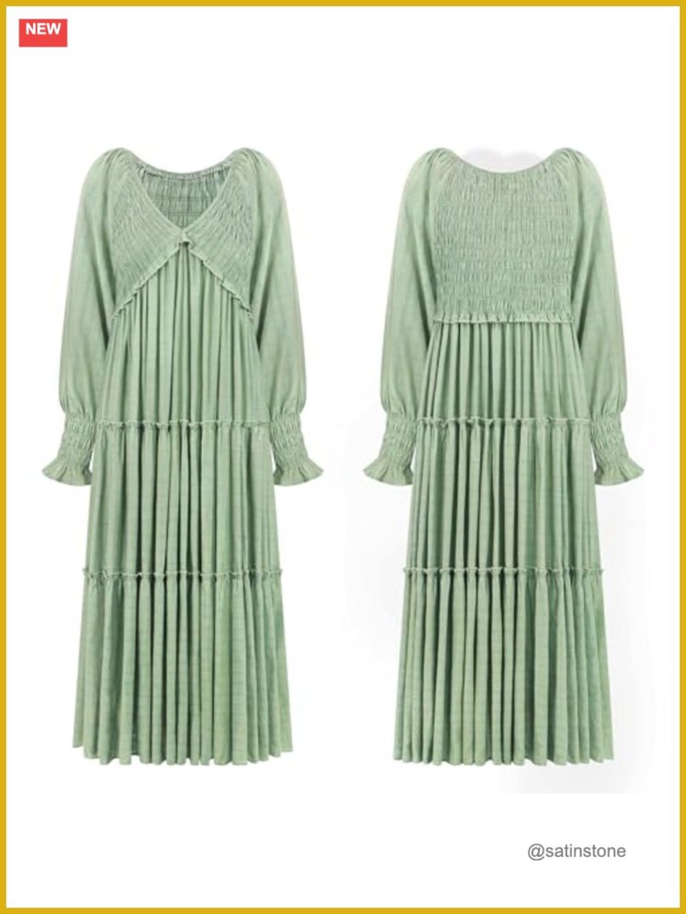 Flowy Maxi Dress Long Sleeve V Neck Empire Waist Ruffle Boho Casual - Picture 6 of 7